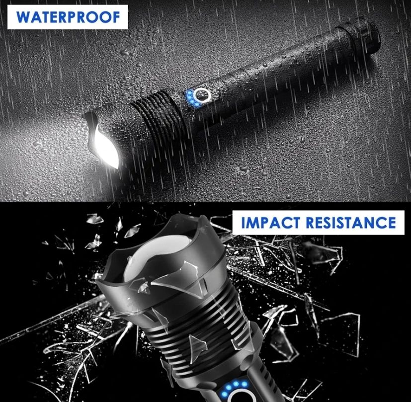 P70 Flashlight Rechargeable mettalic torch brightest spotlight in P90 bulb zoom focus police security torch