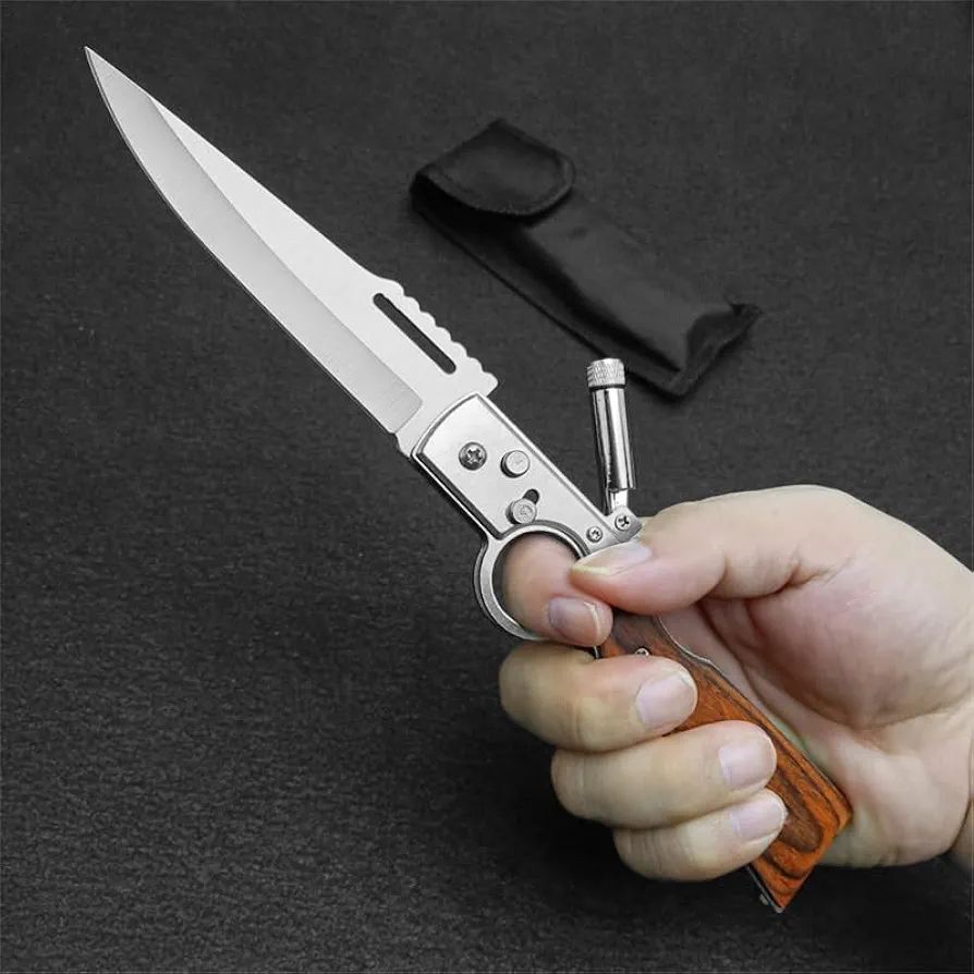Foldable pocket knife with pouch with LED torch survival camping pen pocket torch