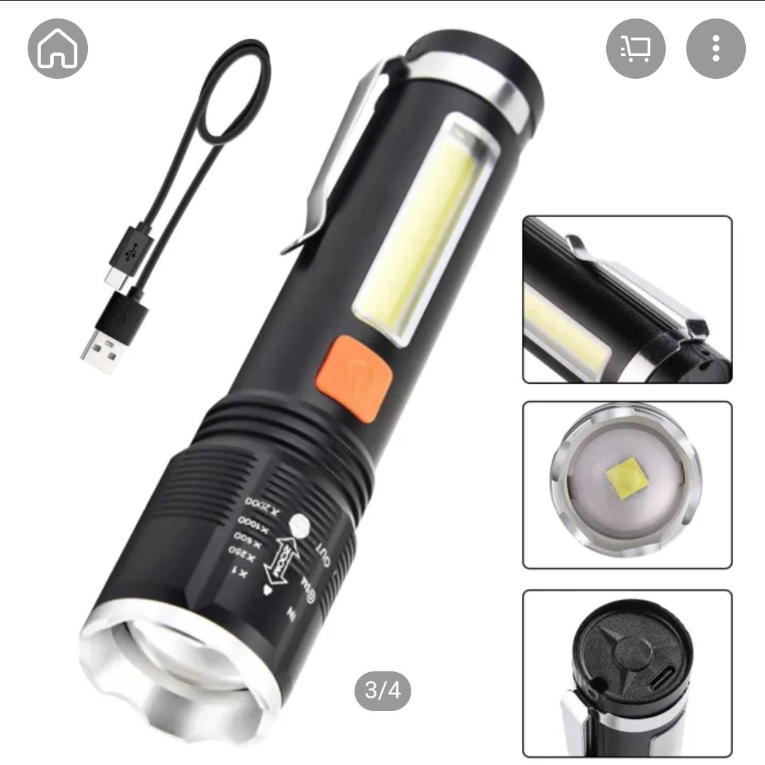 P50 Powerful LED Flashlight 4-Modes Type-C Rechargeable Tactical Telescopic Torch High Power Flashlight Emergency Light XH-P50 USB Rechargeable Retractable Zoom LED COB Torch Light With Pen Buckle Rop