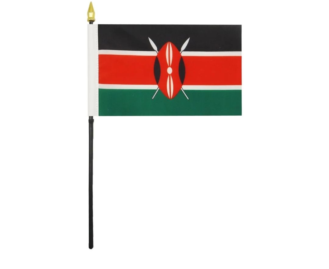 Kenyan flag table topKenya Table Flag 4'' x 6'' - Kenyan Mini Desk Flag 100% Polyester 15 x 10 cm with 10'' Pole - Golden Spear symbol