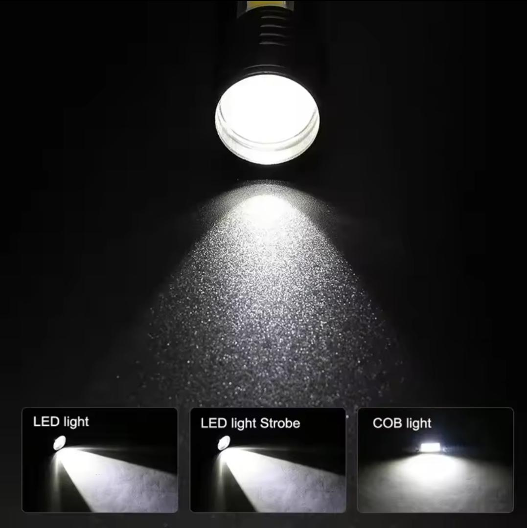 Zoomable USB Rechargeable led Pocket Flashlight with Clip Torch (Black : Rechargeable)