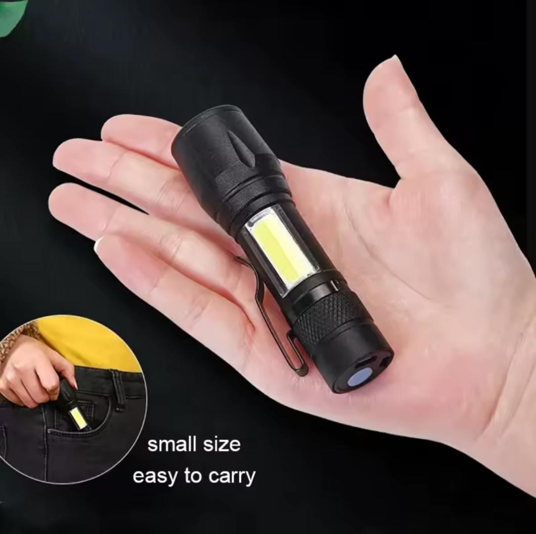 Zoomable USB Rechargeable led Pocket Flashlight with Clip Torch (Black : Rechargeable)