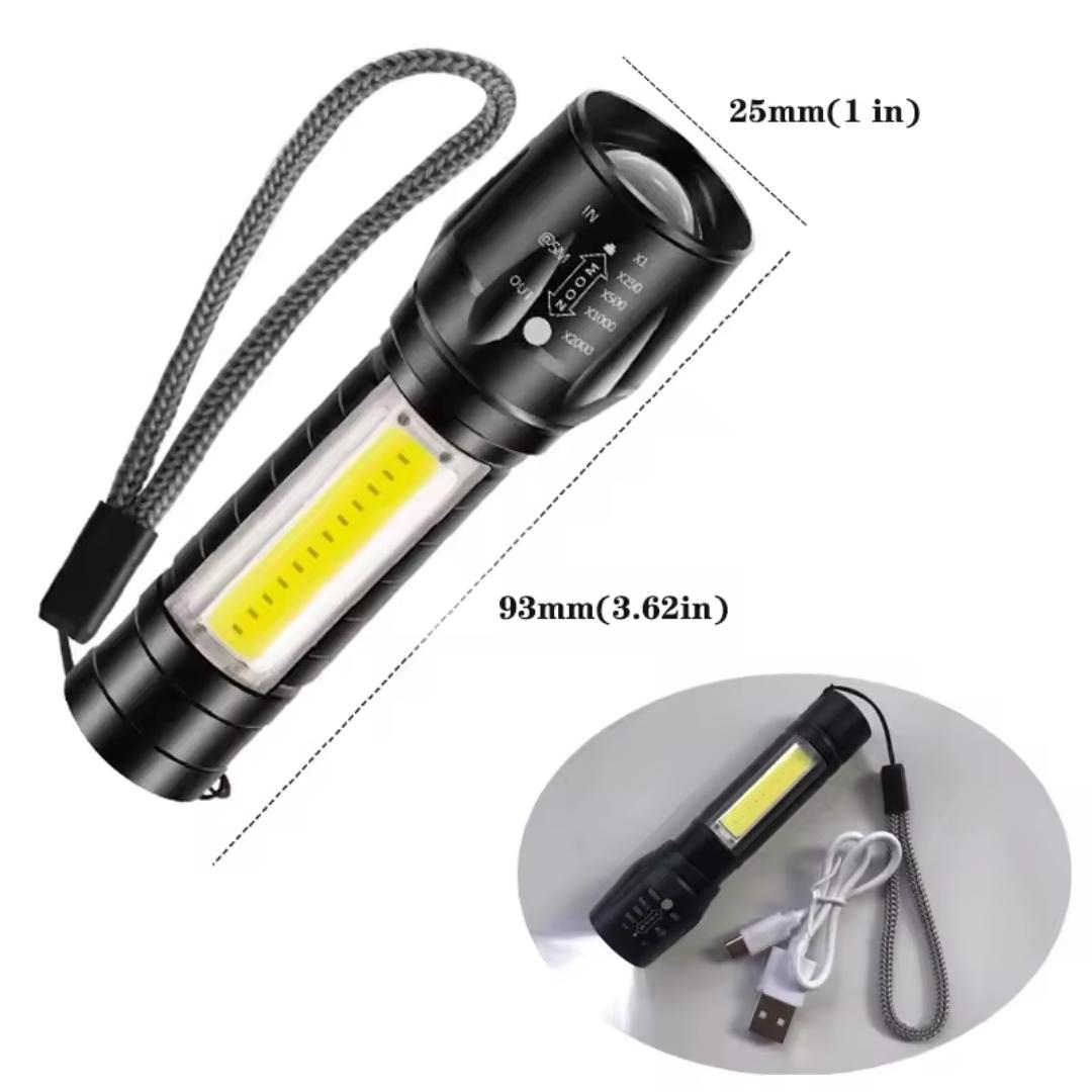 Zoomable USB Rechargeable led Pocket Flashlight with Clip Torch (Black : Rechargeable)