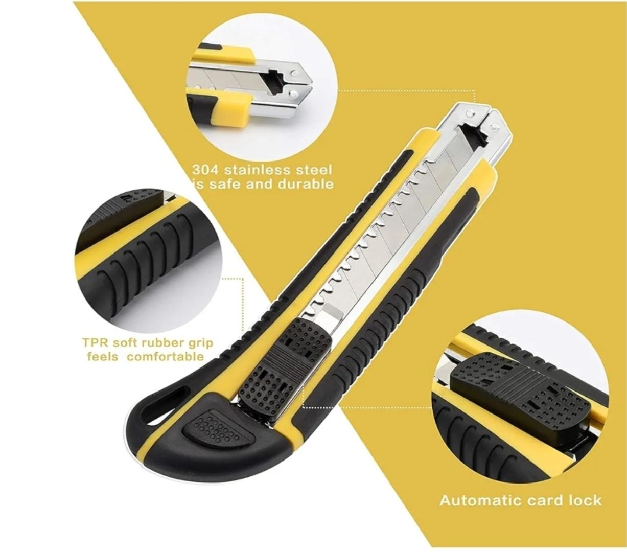 Utility Knife, Retractable Box Cutter with Blade Included,TPR Handle, ABS Body and Stainless Blade Slot