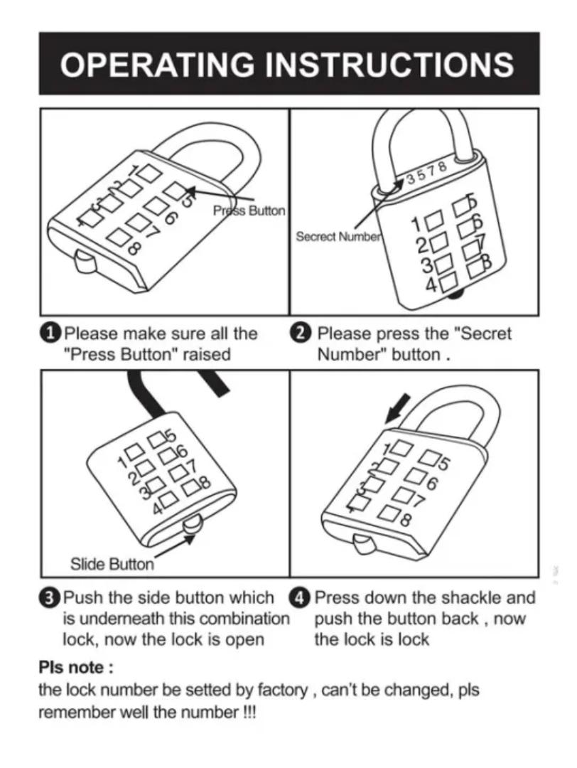 Numeric Padlock, Number Combination Lock Push Button Anti-Rust and Weather Resistant Combination Lock Padlock, Gym and Sports Locker, Case, Tool Box, Fence, Hasp Cabinet and Storage (10 Digits)