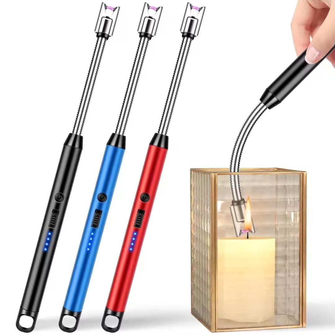 Candle Lighter Flameless Safety Fire Lighter, Rechargeable Arc Lighter Electric Lighter,USB Windproof Flexible Long Lighter for Home Kitchen Outdoor BBQ Camping Activities (Silver) gas lighter