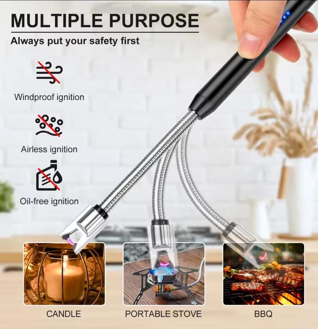 Candle Lighter Flameless Safety Fire Lighter, Rechargeable Arc Lighter Electric Lighter,USB Windproof Flexible Long Lighter for Home Kitchen Outdoor BBQ Camping Activities (Silver) gas lighter