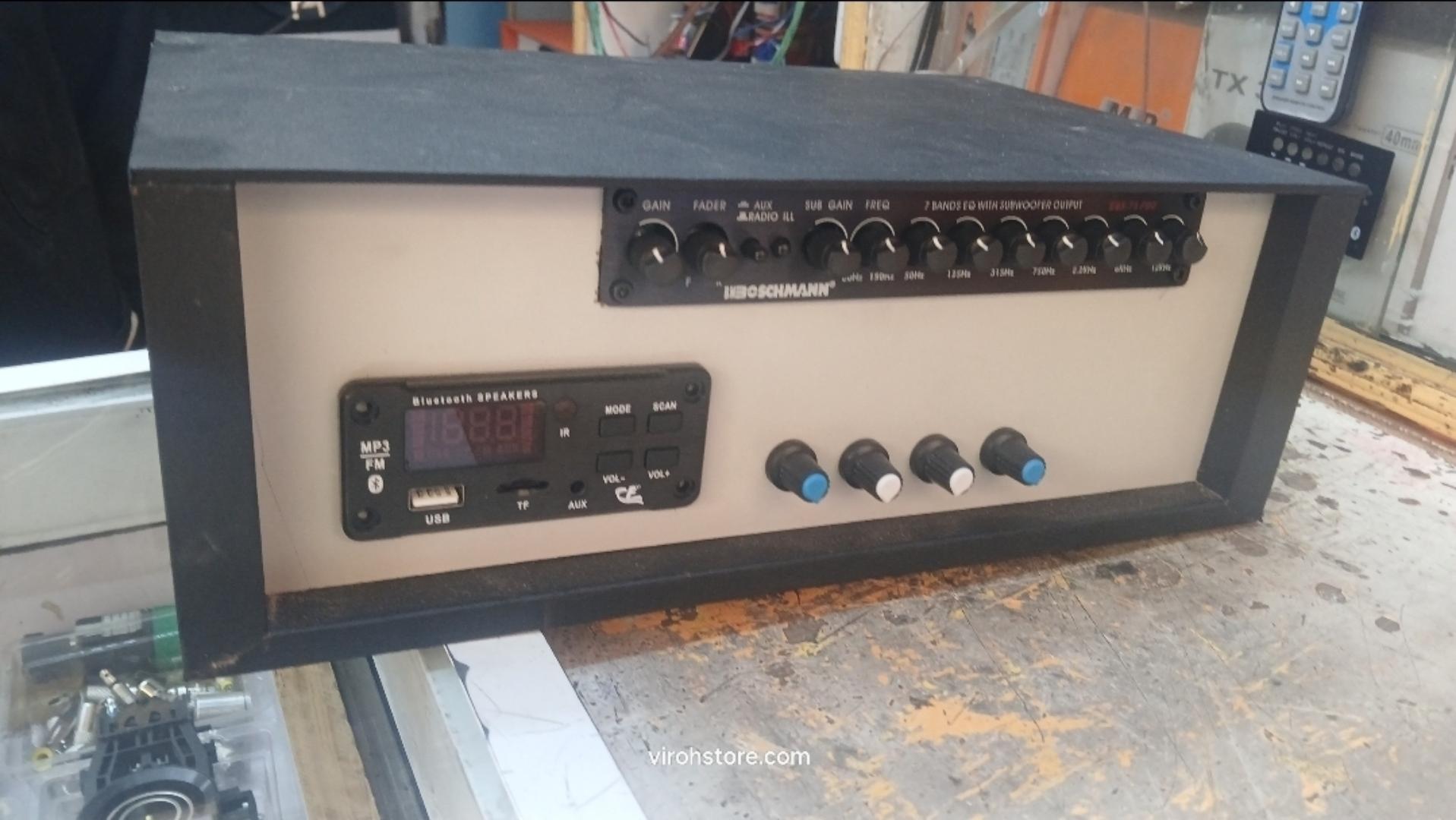 High Power Juakali Amplifier with Red Board, Toroidal Transformer, Bluetooth Face, AC/DC Input, USB Port, FM Radio, and Boschman Equalizer – Premium Sound System for Home, Car, and Events