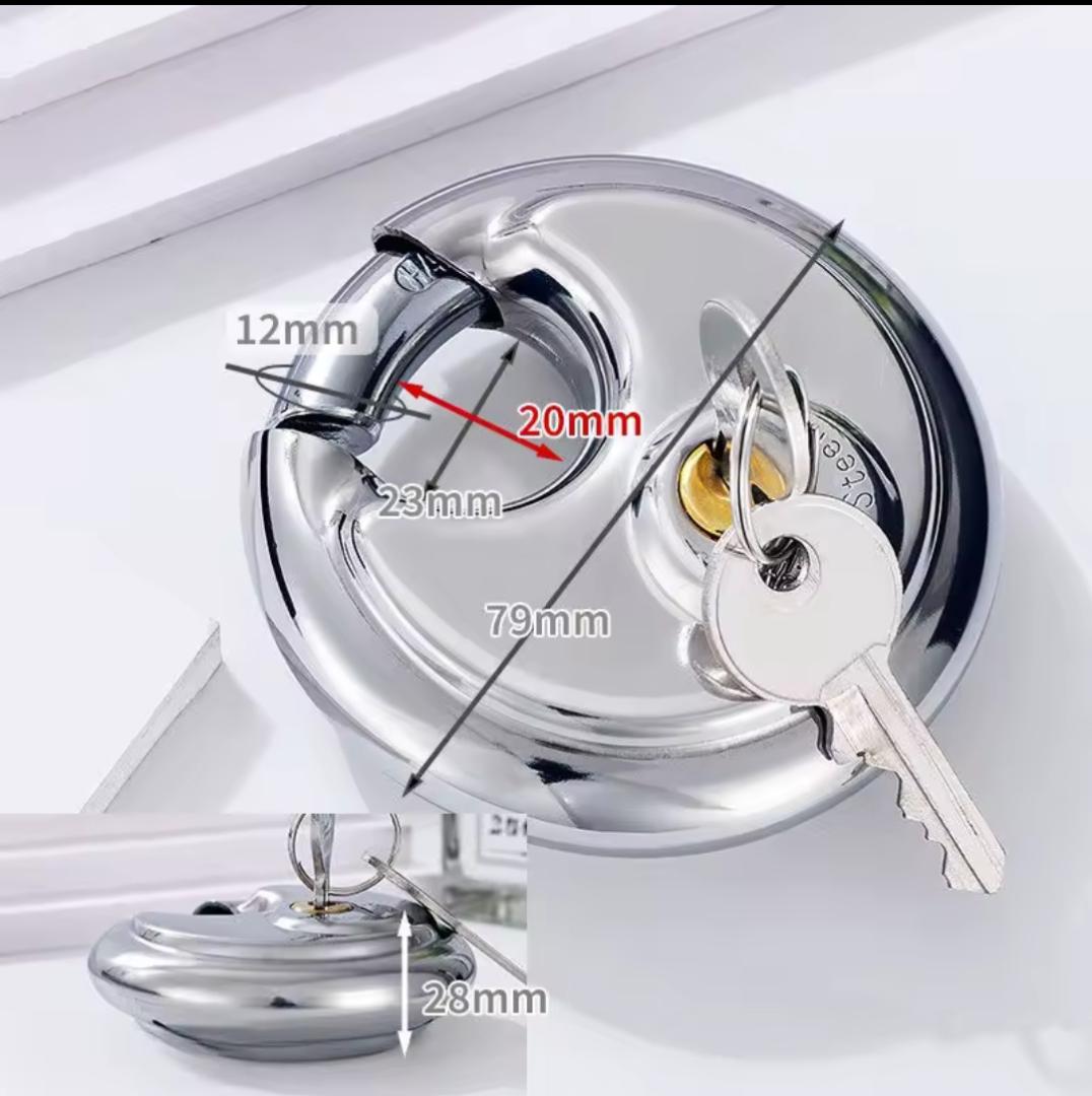 Disc padlock 80mm Heavy Duty 80mm Stainless Steel Disc Padlock for Security Doors, Gates, Storage Units, Sheds and Outdoor Use