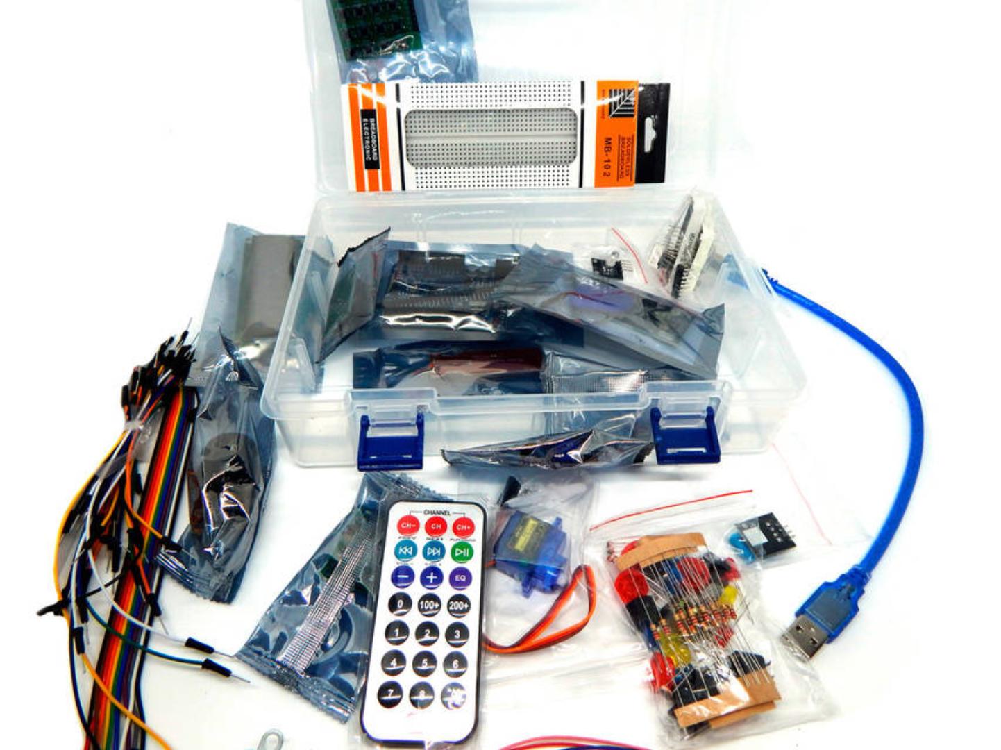 Starter Kit V2 for Arduino UNO R3(SMD) Upgraded version Learning Suite Breadboard Ultrasonic sensor 9V battery jumper wires Arduino Uno R3 Kit