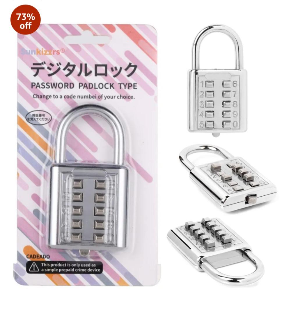 Numeric Padlock, Number Combination Lock Push Button Anti-Rust and Weather Resistant Combination Lock Padlock, Gym and Sports Locker, Case, Tool Box, Fence, Hasp Cabinet and Storage (10 Digits)