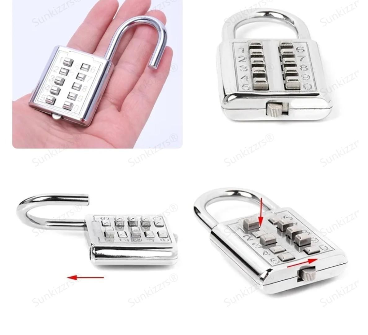 Numeric Padlock, Number Combination Lock Push Button Anti-Rust and Weather Resistant Combination Lock Padlock, Gym and Sports Locker, Case, Tool Box, Fence, Hasp Cabinet and Storage (10 Digits)