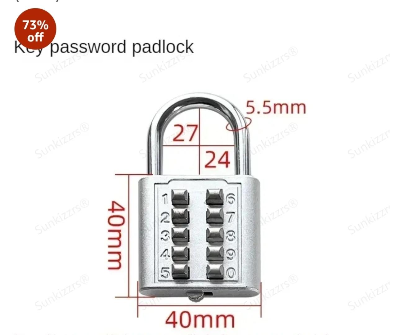 Numeric Padlock, Number Combination Lock Push Button Anti-Rust and Weather Resistant Combination Lock Padlock, Gym and Sports Locker, Case, Tool Box, Fence, Hasp Cabinet and Storage (10 Digits)