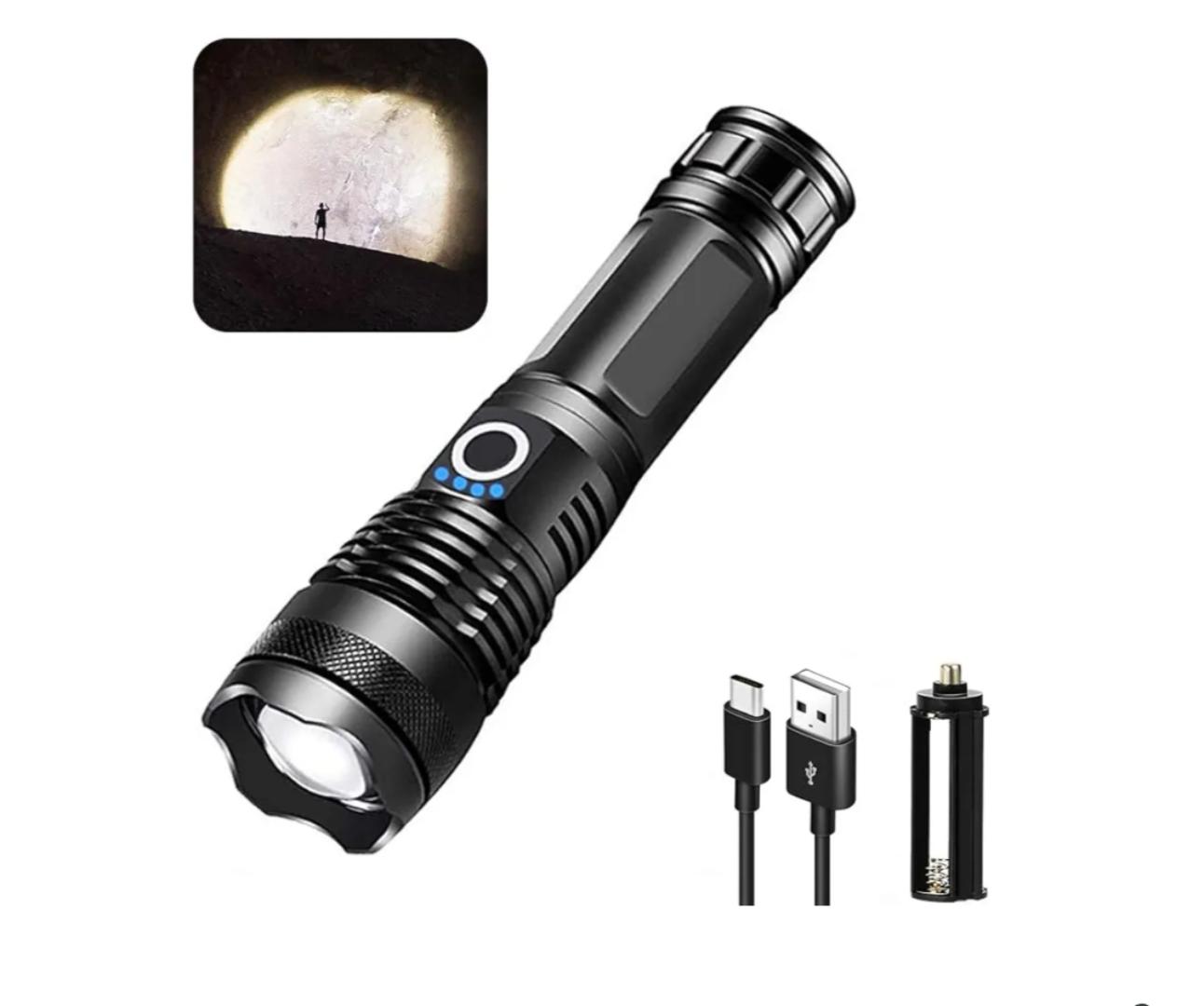 LED Mettalic Flashlights, 2000 Lumens Super Bright Tactical Flashlight, Rechargeable Flash Light, 5 Modes Zoomable Waterproof Flash Lights for Emergency, Camping, Hiking, Outdoor, Home
