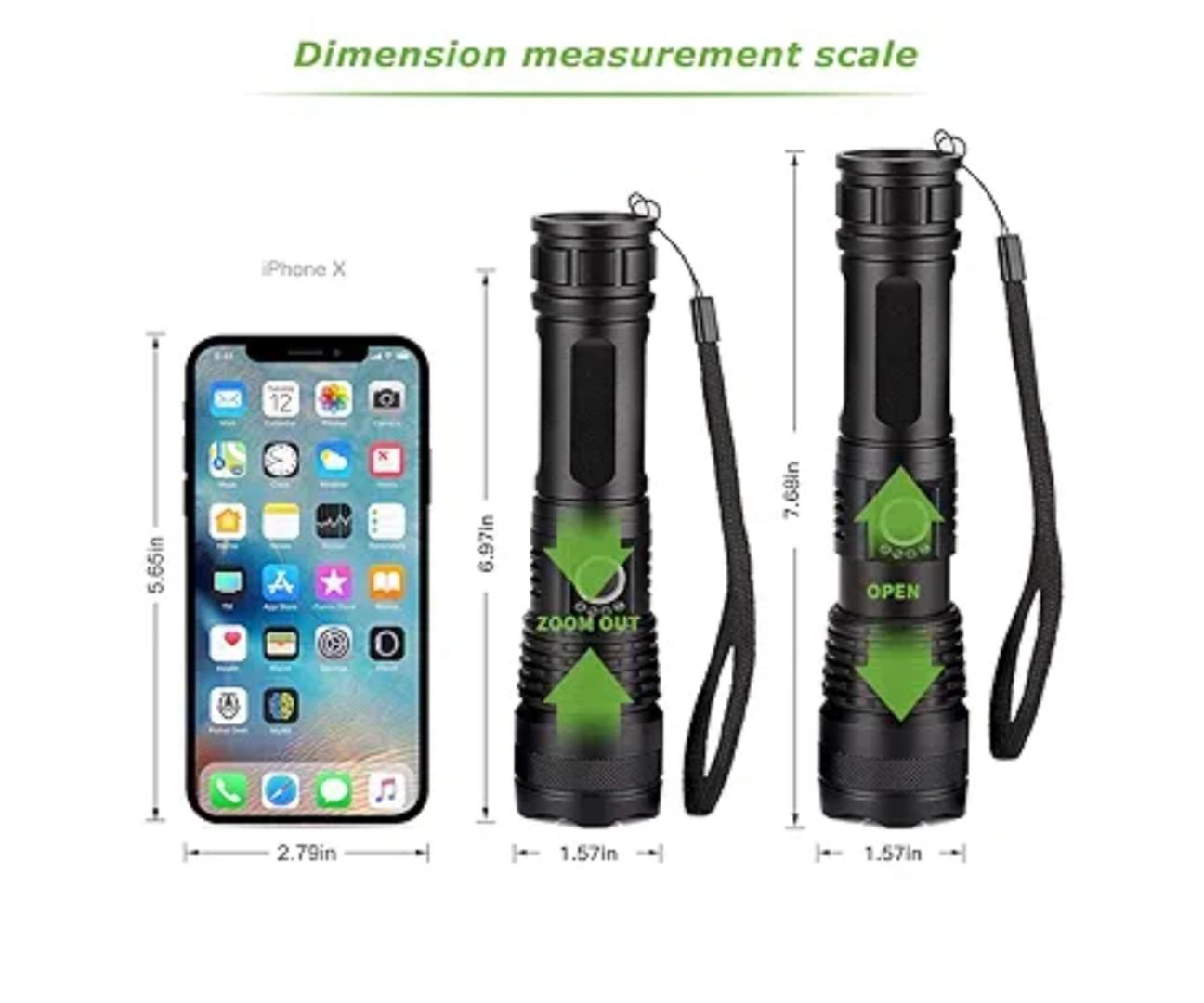 LED Mettalic Flashlights, 2000 Lumens Super Bright Tactical Flashlight, Rechargeable Flash Light, 5 Modes Zoomable Waterproof Flash Lights for Emergency, Camping, Hiking, Outdoor, Home