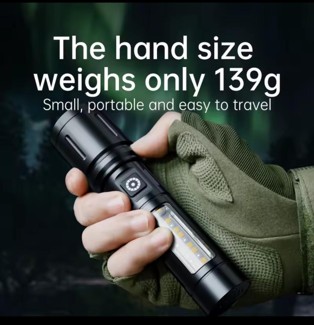 Aluminium Alloy Metal Security Torch Light With Telescopic Zoom Type-C USB Multifunction Rechargeable spotlight for outdoor or home emergency light use