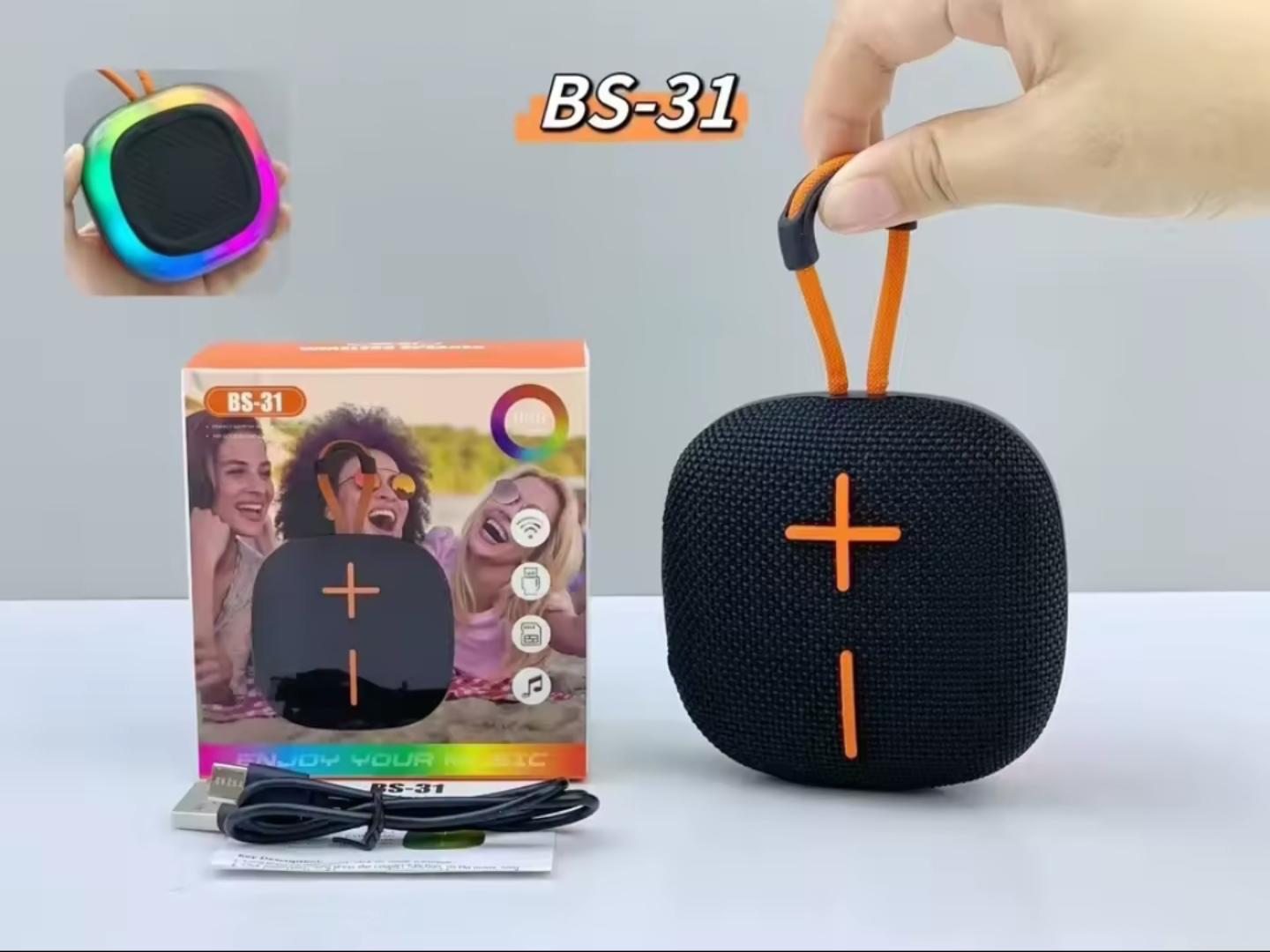 BS 31 Portable Bluetooth speaker with FM Radio/ USB/BT/SD card Slot Type C charging and LED Decorating back light super bass output palm size speaker