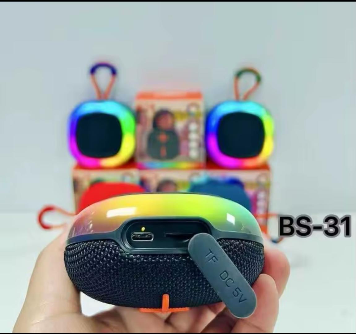 BS 31 Portable Bluetooth speaker with FM Radio/ USB/BT/SD card Slot Type C charging and LED Decorating back light super bass output palm size speaker