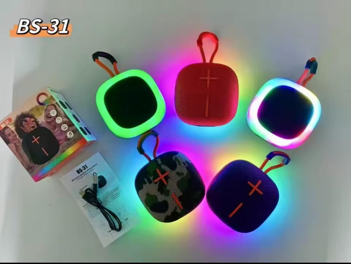 BS 31 Portable Bluetooth speaker with FM Radio/ USB/BT/SD card Slot Type C charging and LED Decorating back light super bass output palm size speaker