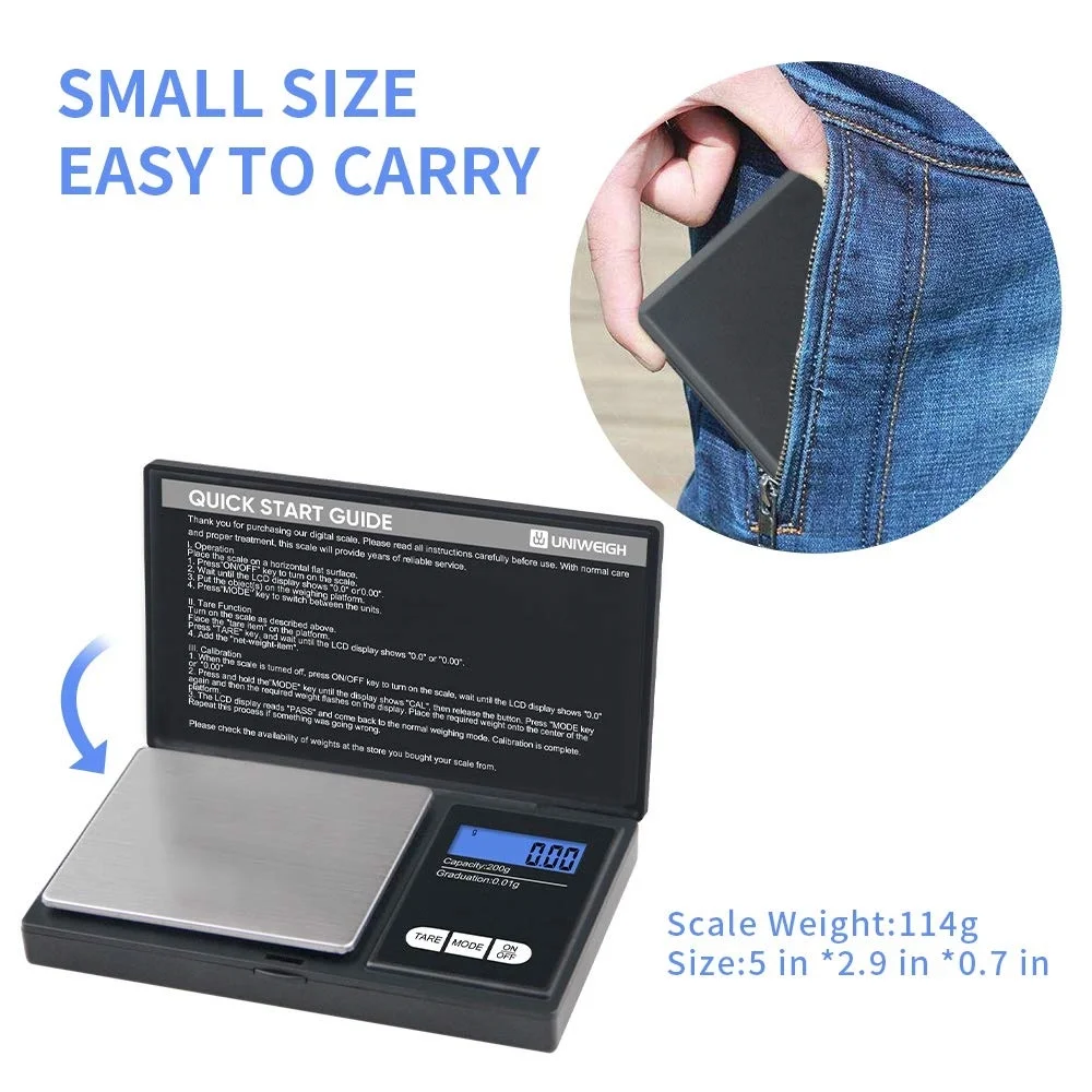 Digital pocket Scale 200g x 0.01g Pocket Mini Scale for Grams and Ounces with LCD Display Portable Small Gold Jewelry Kitchen Weighing Scale for Precise Measurement