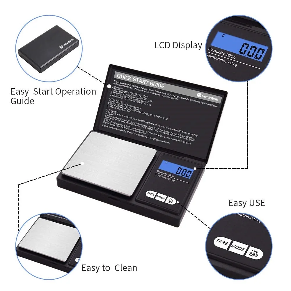 Digital pocket Scale 200g x 0.01g Pocket Mini Scale for Grams and Ounces with LCD Display Portable Small Gold Jewelry Kitchen Weighing Scale for Precise Measurement