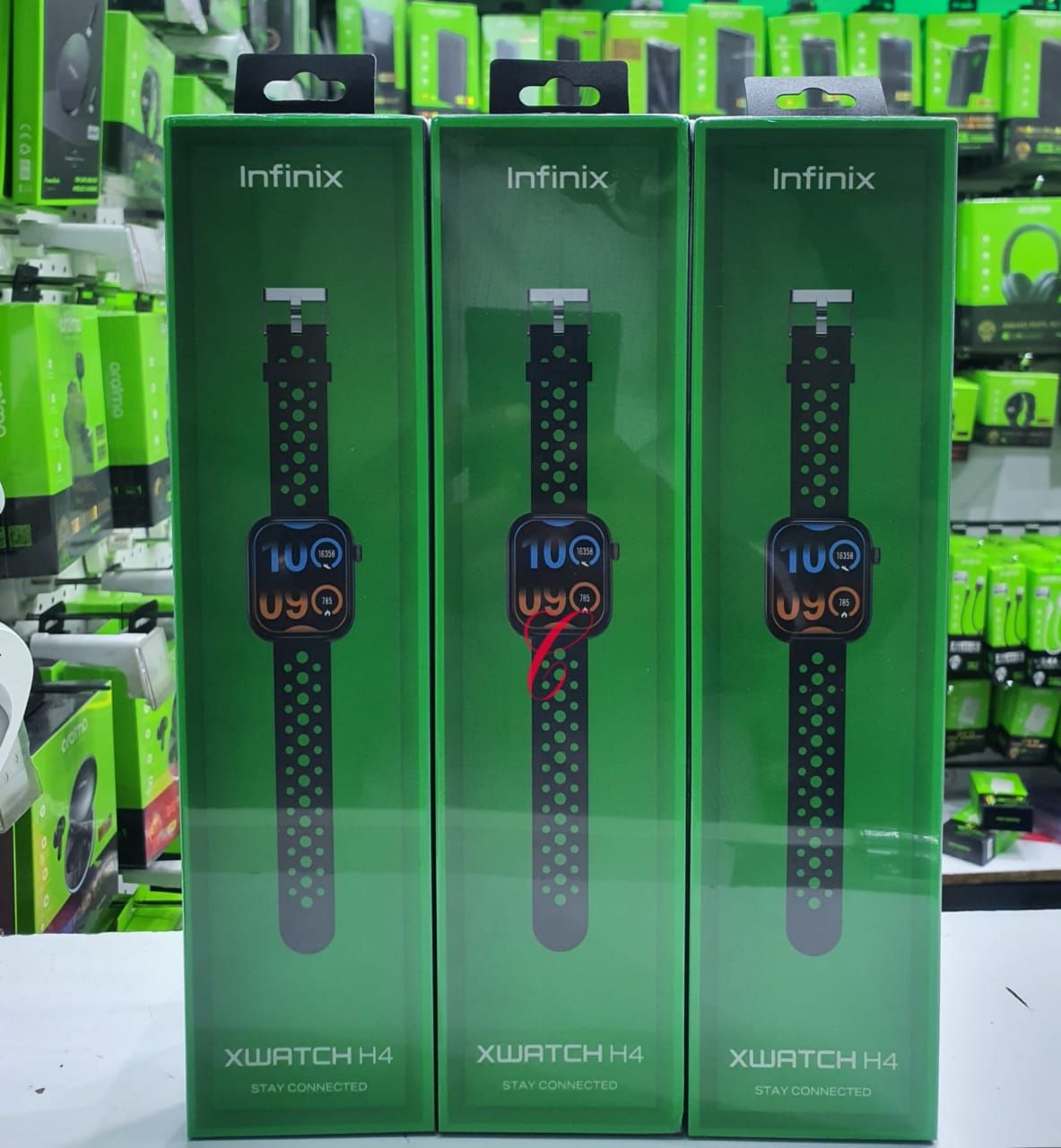 Infinix Smart watch. XWATCH H4 stay connected—2.04-inch full-touch screen, clear Bluetooth calling, and Comprehensive workout and health tracking.