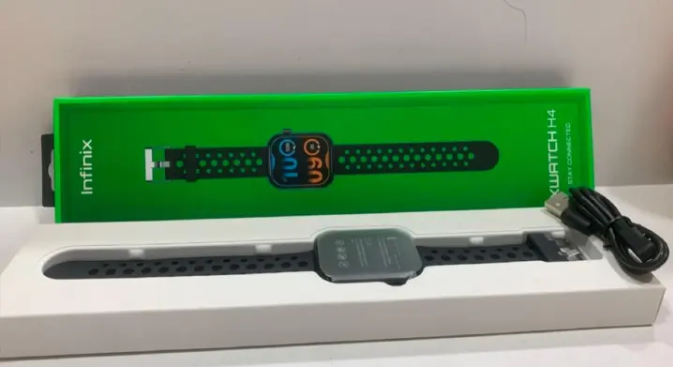 Infinix Smart watch. XWATCH H4 stay connected—2.04-inch full-touch screen, clear Bluetooth calling, and Comprehensive workout and health tracking.