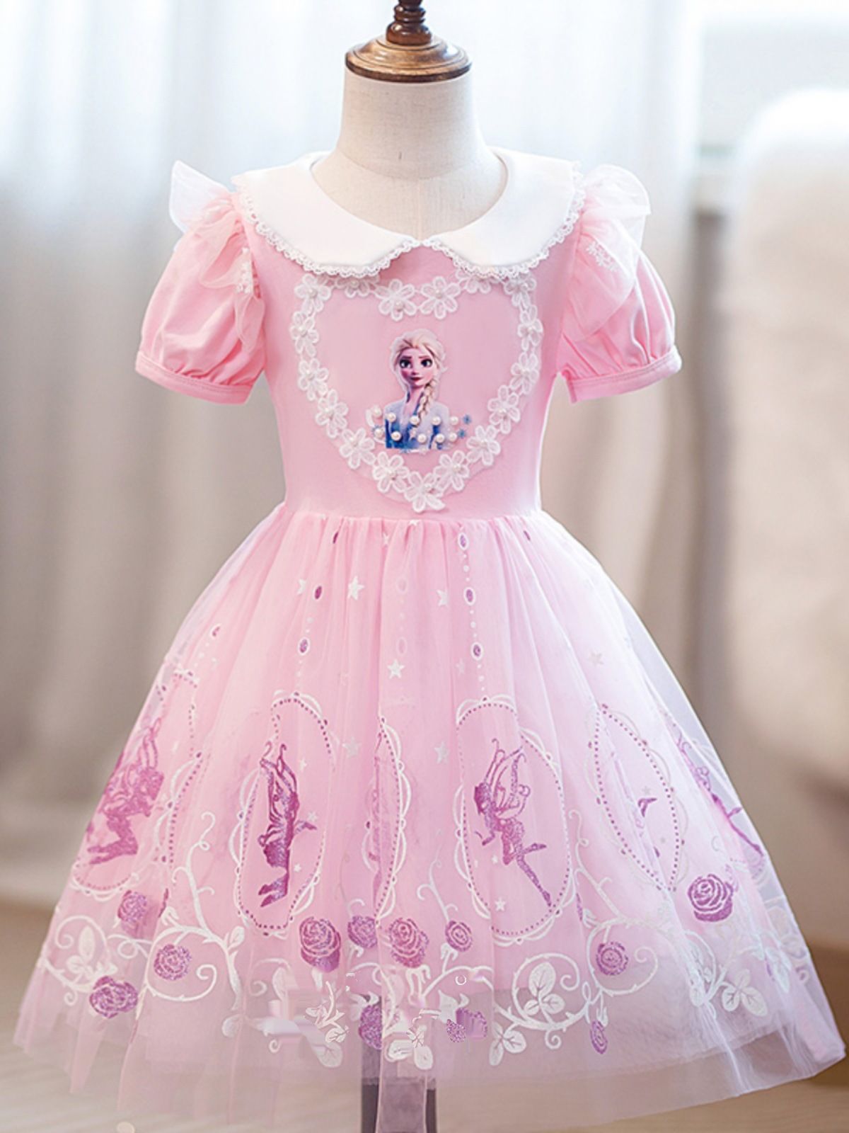 Ice and Snow Love Princess Skirt, Girls' New Short sleeved Skirt, Love Sha Dress, Children's Summer Baby Dress, Round Neck Short sleeved Fluffy Skirt, playful and cute, versatile and stylish