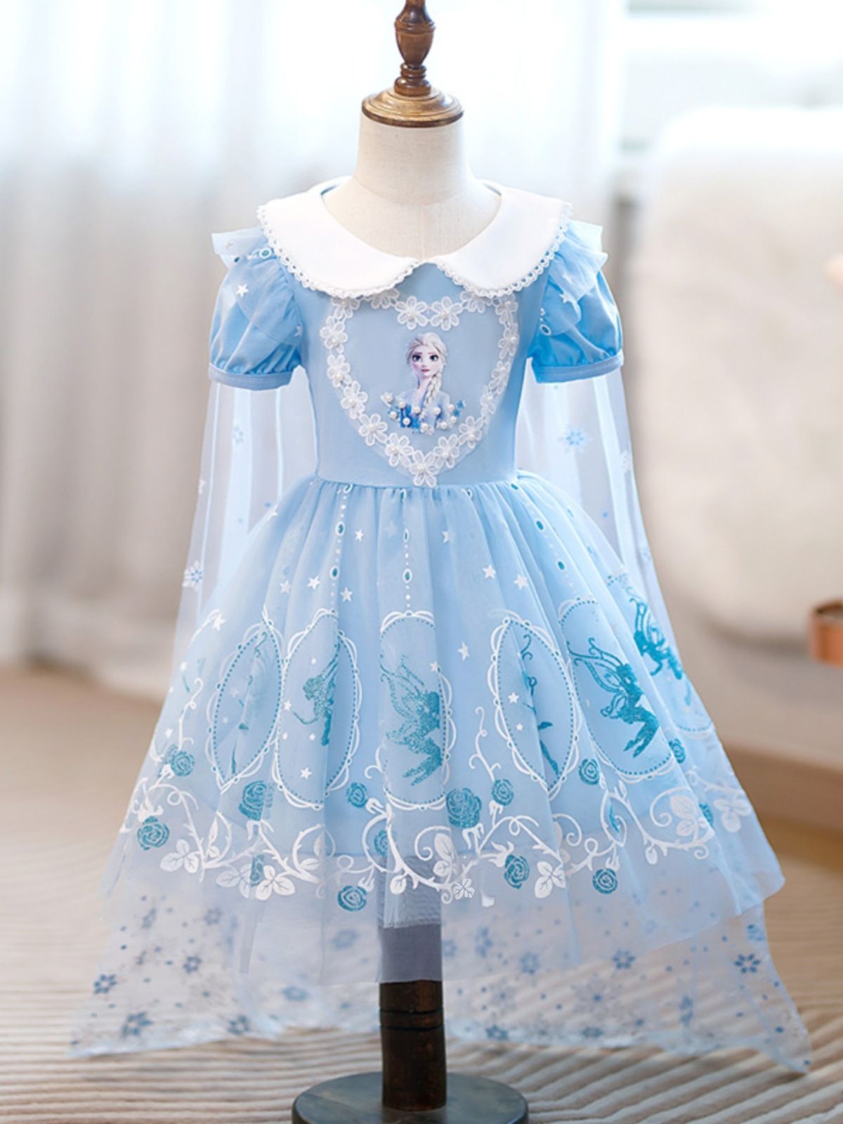 Ice and Snow Love Princess Skirt, Girls' New Short sleeved Skirt, Love Sha Dress, Children's Summer Baby Dress, Round Neck Short sleeved Fluffy Skirt, playful and cute, versatile and stylish