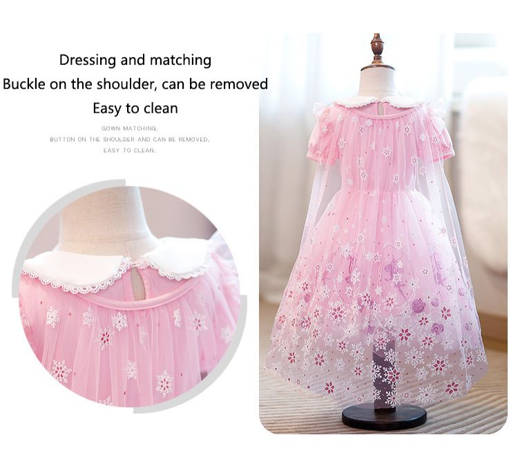 Ice and Snow Love Princess Skirt, Girls' New Short sleeved Skirt, Love Sha Dress, Children's Summer Baby Dress, Round Neck Short sleeved Fluffy Skirt, playful and cute, versatile and stylish