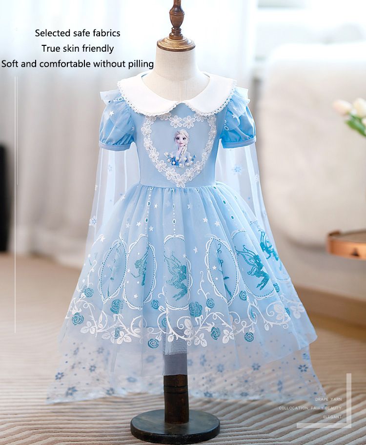 Ice and Snow Love Princess Skirt, Girls' New Short sleeved Skirt, Love Sha Dress, Children's Summer Baby Dress, Round Neck Short sleeved Fluffy Skirt, playful and cute, versatile and stylish