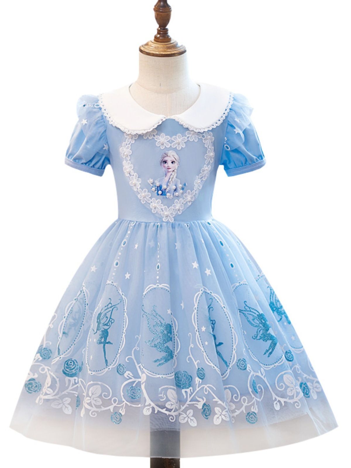 Ice and Snow Love Princess Skirt, Girls' New Short sleeved Skirt, Love Sha Dress, Children's Summer Baby Dress, Round Neck Short sleeved Fluffy Skirt, playful and cute, versatile and stylish