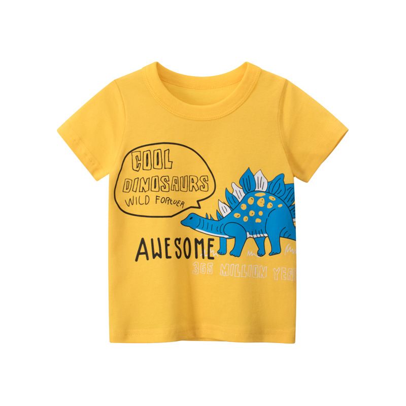 Popular children's clothing, summer new dinosaur children's short sleeved T-shirt, boys printed top, pure cotton short sleeved T-shirt, soft and comfortable, versatile and stylish
