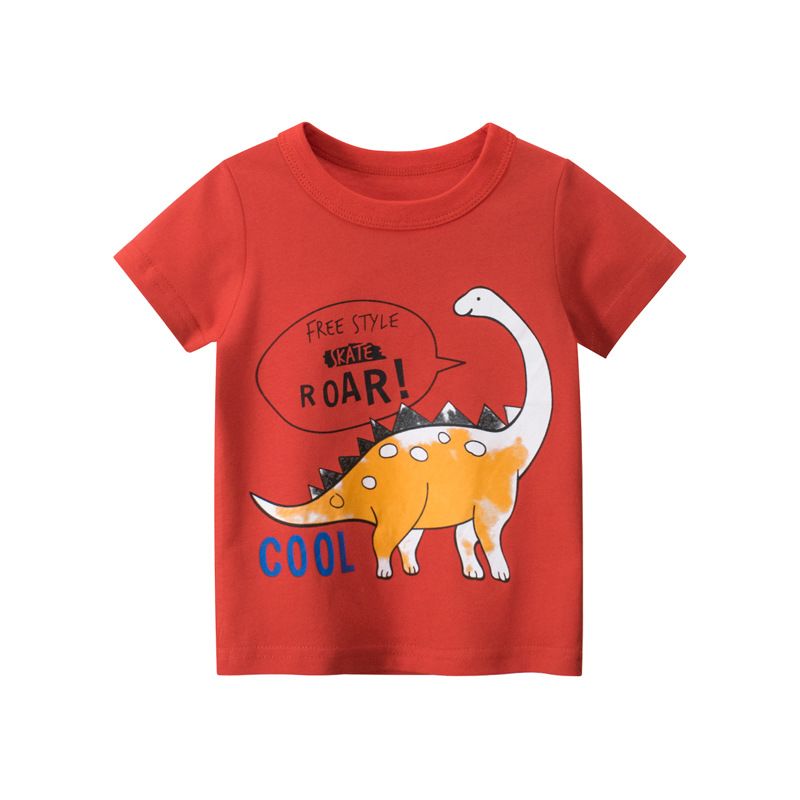 Popular children's clothing, summer new dinosaur children's short sleeved T-shirt, boys printed top, pure cotton short sleeved T-shirt, soft and comfortable, versatile and stylish