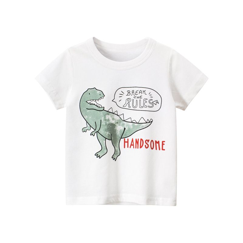 Popular children's clothing, summer new dinosaur children's short sleeved T-shirt, boys printed top, pure cotton short sleeved T-shirt, soft and comfortable, versatile and stylish