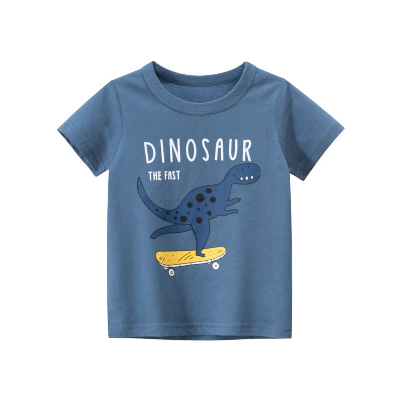 Popular children's clothing, summer new dinosaur children's short sleeved T-shirt, boys printed top, pure cotton short sleeved T-shirt, soft and comfortable, versatile and stylish