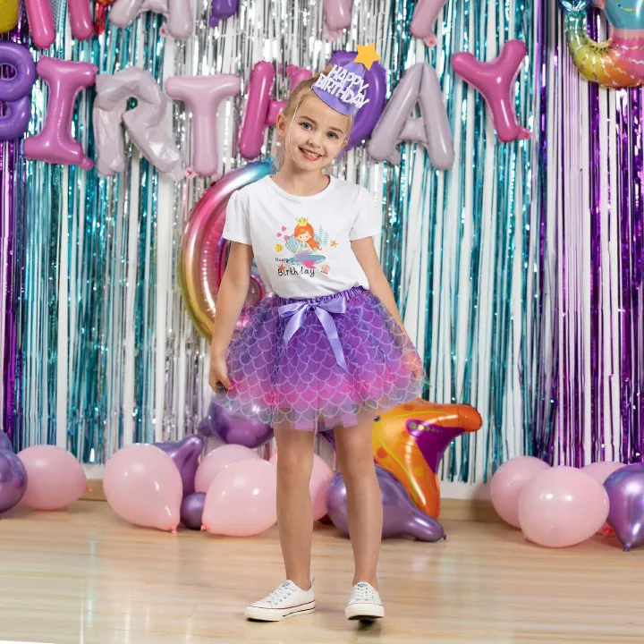 New European and American girls' half skirt, with a bow hair clip included in the lining, star moon mesh skirt and fluffy skirt, girls' popular rainbow printed yarn skirt, lively and cute, stylish
