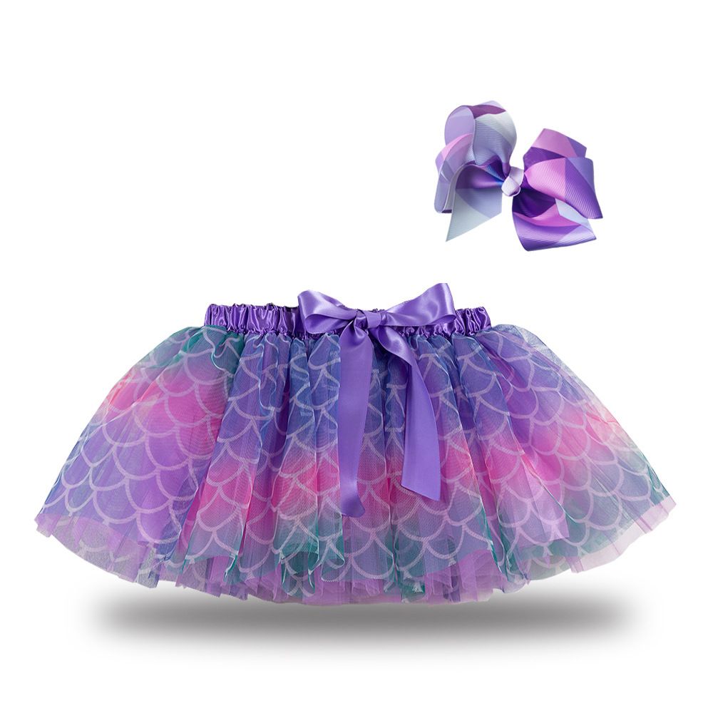 New European and American girls' half skirt, with a bow hair clip included in the lining, star moon mesh skirt and fluffy skirt, girls' popular rainbow printed yarn skirt, lively and cute, stylish