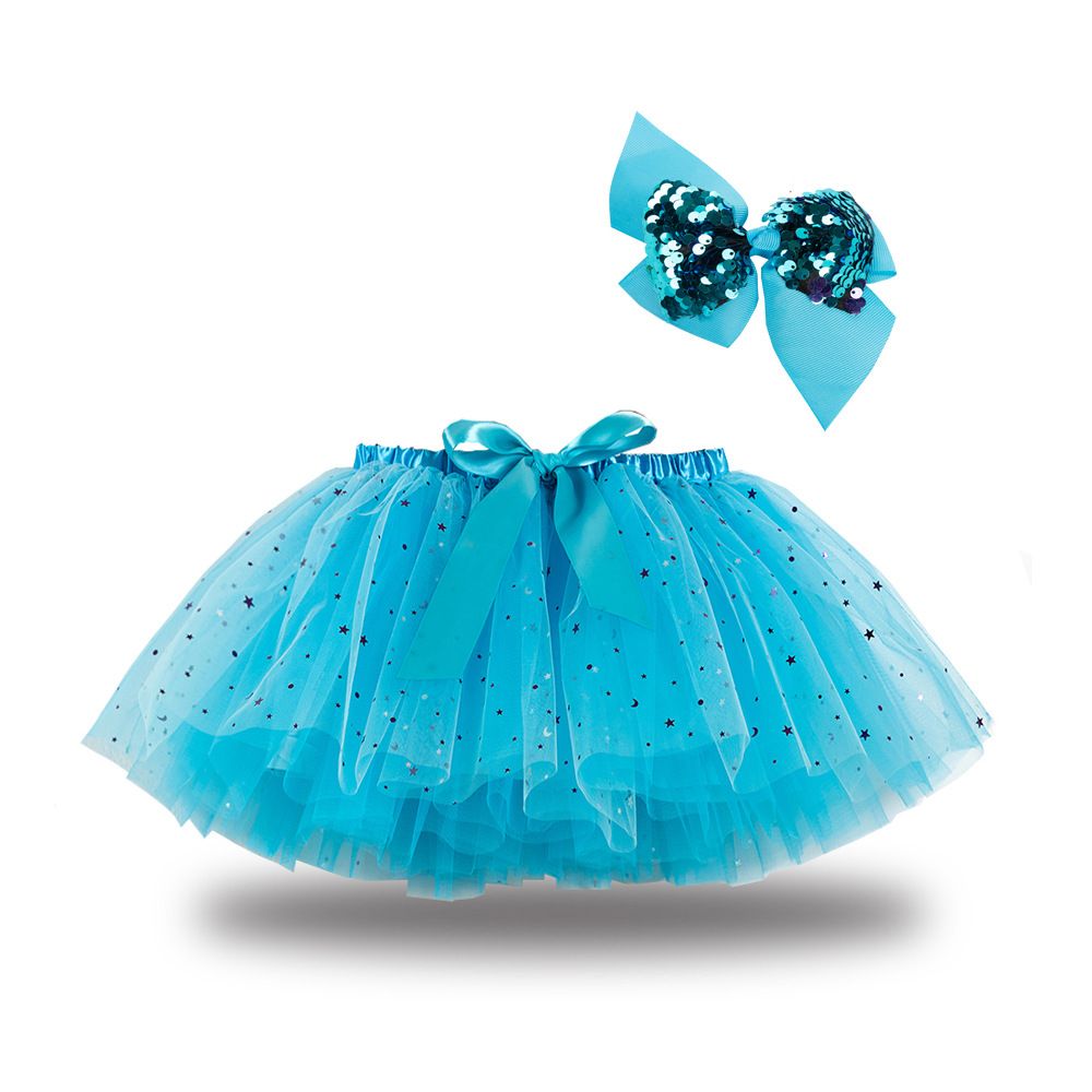 New European and American girls' half skirt, with a bow hair clip included in the lining, star moon mesh skirt and fluffy skirt, girls' popular rainbow printed yarn skirt, lively and cute, stylish