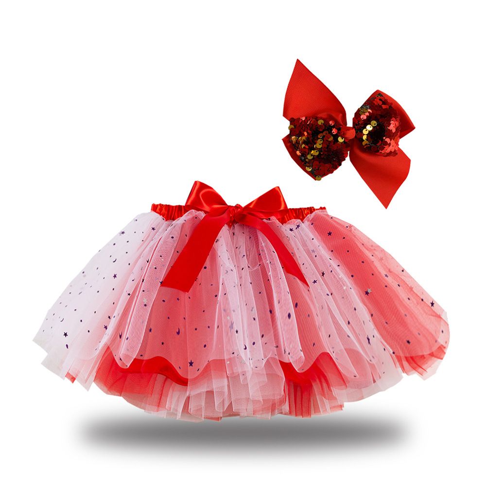 New European and American girls' half skirt, with a bow hair clip included in the lining, star moon mesh skirt and fluffy skirt, girls' popular rainbow printed yarn skirt, lively and cute, stylish