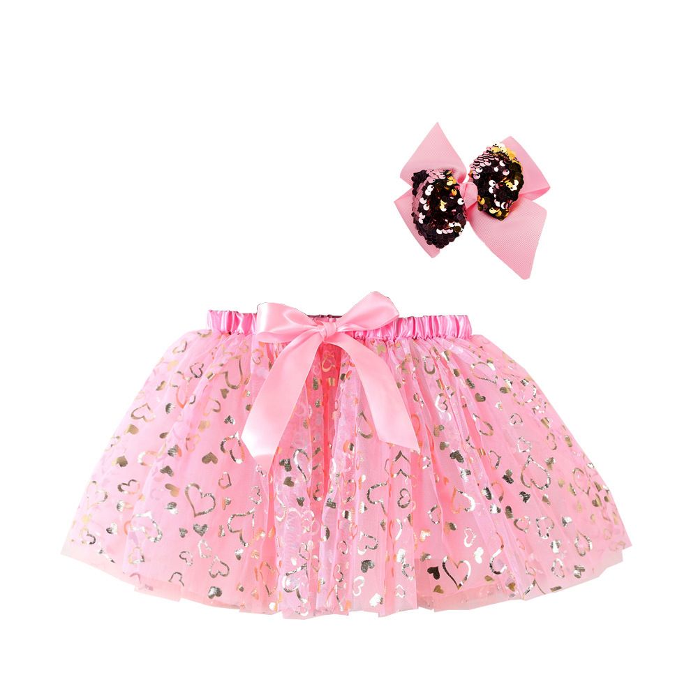 New European and American girls' half skirt, with a bow hair clip included in the lining, star moon mesh skirt and fluffy skirt, girls' popular rainbow printed yarn skirt, lively and cute, stylish