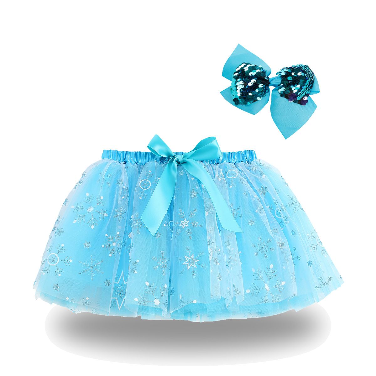 New European and American girls' half skirt, with a bow hair clip included in the lining, star moon mesh skirt and fluffy skirt, girls' popular rainbow printed yarn skirt, lively and cute, stylish