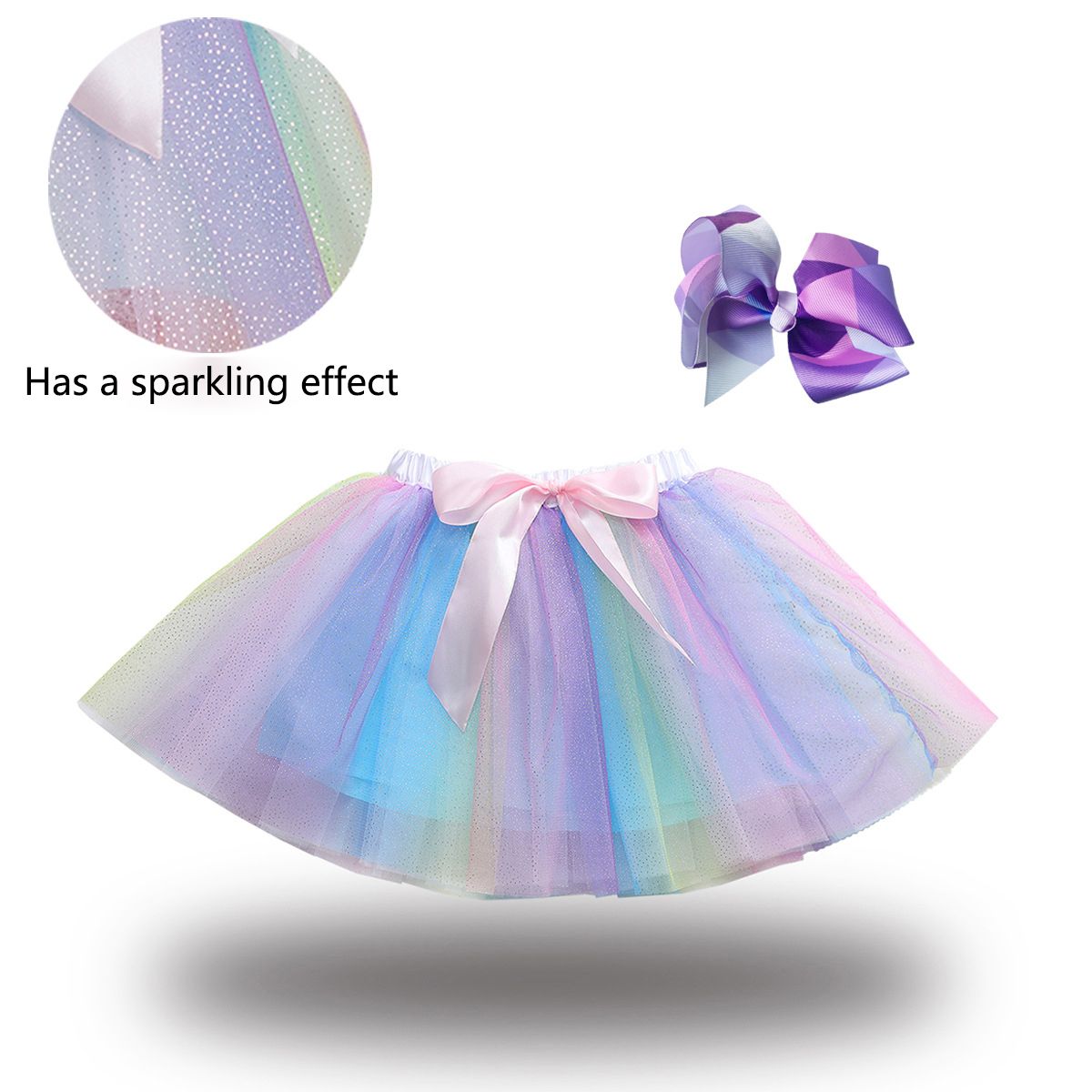 New European and American girls' half skirt, with a bow hair clip included in the lining, star moon mesh skirt and fluffy skirt, girls' popular rainbow printed yarn skirt, lively and cute, stylish