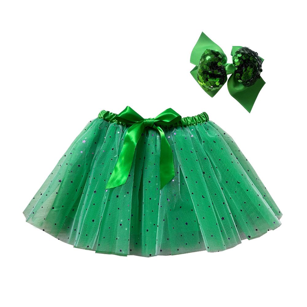 New European and American girls' half skirt, with a bow hair clip included in the lining, star moon mesh skirt and fluffy skirt, girls' popular rainbow printed yarn skirt, lively and cute, stylish