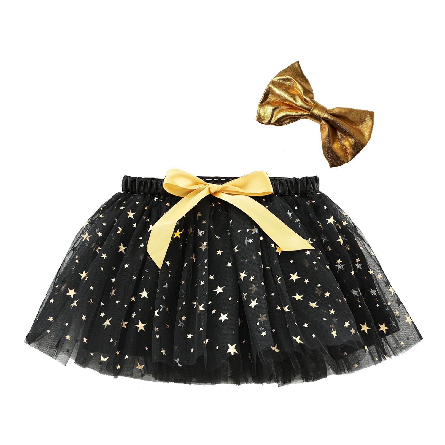 New European and American girls' half skirt, with a bow hair clip included in the lining, star moon mesh skirt and fluffy skirt, girls' popular rainbow printed yarn skirt, lively and cute, stylish