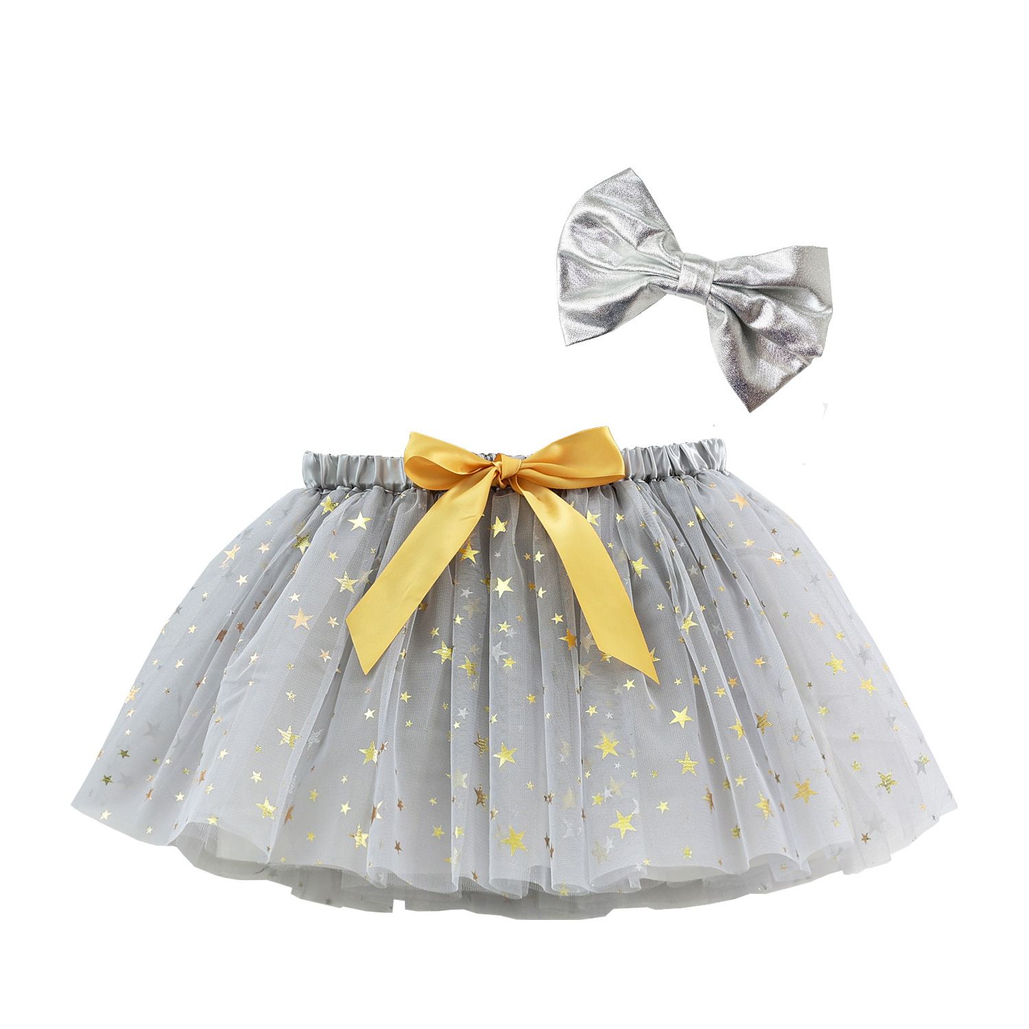 New European and American girls' half skirt, with a bow hair clip included in the lining, star moon mesh skirt and fluffy skirt, girls' popular rainbow printed yarn skirt, lively and cute, stylish