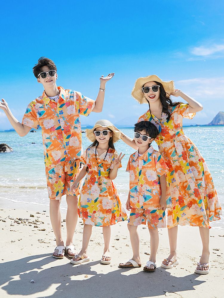 Hot selling internet celebrity parent-child outfits, summer outfits for a family of three and four, bohemian mother and daughter dresses, travel and vacation beach parent-child sets,new couple outfits