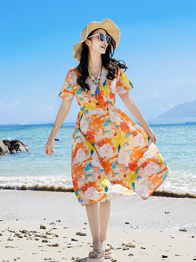 Hot selling internet celebrity parent-child outfits, summer outfits for a family of three and four, bohemian mother and daughter dresses, travel and vacation beach parent-child sets,new couple outfits