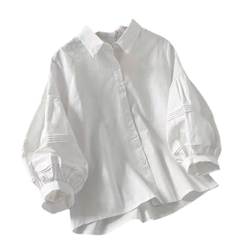 New lantern sleeve shirt, summer hot women's clothing, new bubble sleeve women's clothing, simple and stylish niche top, solid color collar shirt, simple and atmospheric