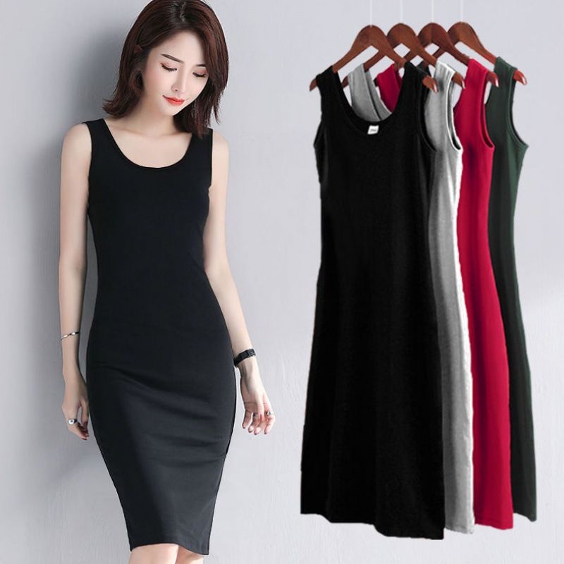 New vest base dress, long camisole skirt, plus size women's fat mm long dress, popular student base dress,fashionable solid color,slim fit and versatile,soft, comfortable and breathable summer casual